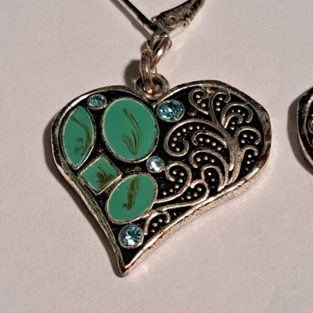 heart earrings silver and turquoise color - Picture 2 of 7